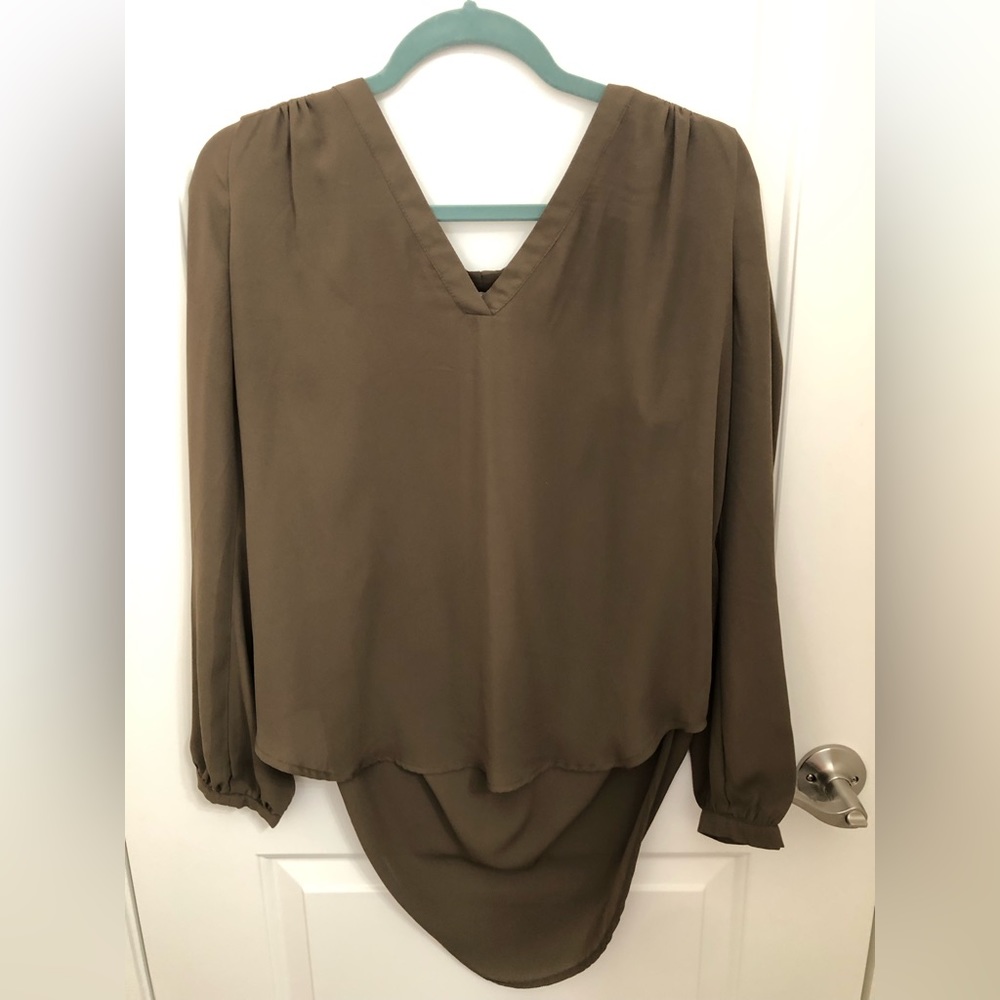 Dark green V neck blouse